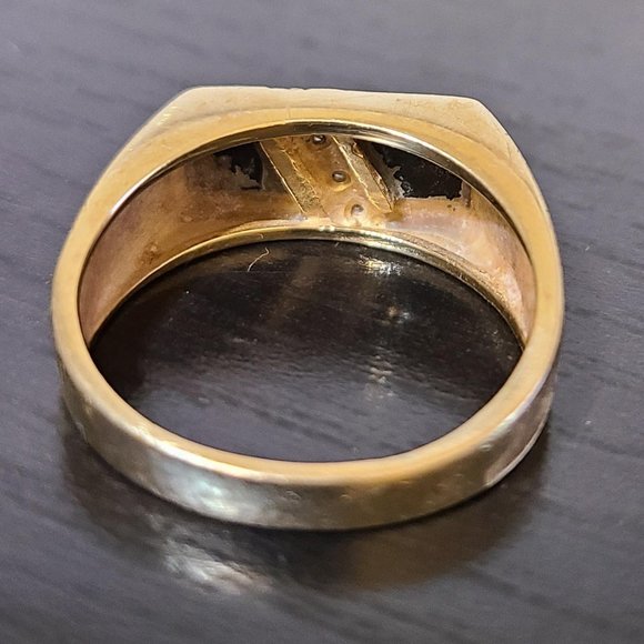 M&G Onyx Diamond Men's Ring Retro 10k Yellow Gold Size 10.5 AS IS - Picture 3 of 11